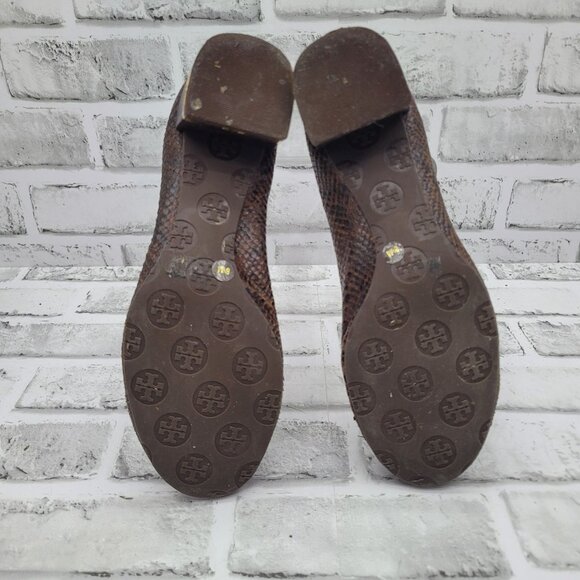 Tory Burch Snakeskin Pattern Brown Heels - Picture 5 of 8